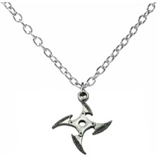 Ninja Star (Shuriken) Figürlü Unisex Kolye – 60 cm Metal Zincirli Anime Takı