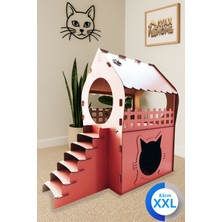 Feyza Design Yüksekliği ve Şıklığıyla Xxl Pembe Merdivenli Iki Katlı Kedi Evi