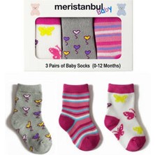 Meristanbul Bebek Çorap Seti, 3-6 Ay, 3'lü, Kalp, Kelebek ve Çizgili