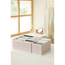 Luxway Home 2’li Pudra Çizgili Çekmece ve Dolap Içi Düzenleyici Set – Çok Amaçlı Katlanabilir Kumaş Organizer Kutular