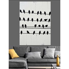Karizma Tablo Tellerdeki Kuşlar Silüet Resmi Dekoratif Kanvas - Mdf Ahşap Tablo