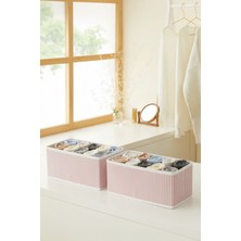 Luxway Home 2'li Çok Amaçlı Dolap Içi Çekmece Düzenleyici Kutu Pudra Çizgili Kumaş Çorap ve Iç Çamaşırı Organizeri