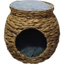 Feyza Design 2 Katlı Hasır Yastıklı Kedi ve Köpek Evi Sepeti 48X48X45 cm