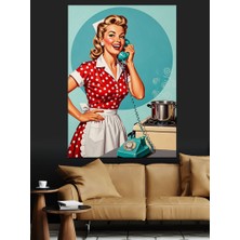 Artmeg Telefonda Konuşan Retro Kadın Dekoratif Kanvas - Mdf Ahşap Tablo