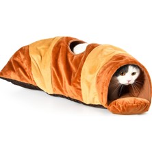 Feyza Design Renkli Kruvasan Tasarımlı Kedi Tüneli ve Yatağı, Eğlence ve Konfor Sunar