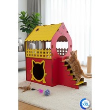 Feyza Design Renkli Kedi Evi, Merdivenli, Iki Katlı, Mdf, 83×81×40 cm