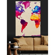 Artmeg Renkli Dünya Haritası Çizimi Dekoratif Kanvas - Mdf Ahşap Tablo