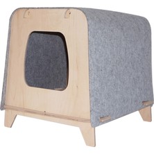 Feyza Design Sevimli Ahşap Kedi Evi, Gri Keçe ile Rahat ve Şık Tasarım
