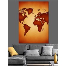 Karizma Tablo Kahverengi Dünya Haritası Silüeti Dekoratif Kanvas - Mdf Ahşap Tablo