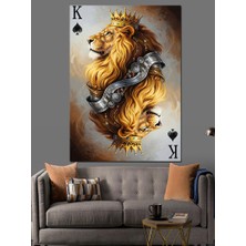 Tablomega Aslan Kral Iskambil Kartı Dekoratif Kanvas - Mdf Ahşap Tablo