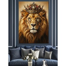 Tablomega Taçlı Aslan Kral Portresi Dekoratif Kanvas - Mdf Ahşap Tablo