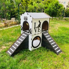 Feyza Design Büyük Siyah Beyaz Tavşan Evi, Konforlu ve Şık Iki Katlı Yuva