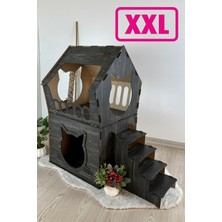 Feyza Design Büyük Ahşap Dekoratif Kedi Evi, Teraslı, 5 kg ve Üzeri Kedilere Uygun