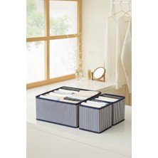 Luxway Home 3’lü Lacivert Çizgili Çekmece Içi Düzenleyici Organizer Set – Çok Amaçlı Dolap Içi Kutu Seti