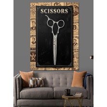 Karizma Tablo Makas Çizimi Berber Posteri Dekoratif Kanvas - Mdf Ahşap Tablo