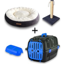 Feyza Design Pratik Taşıma Sepeti, Simit Yatak ve Tırmalama Büyük Mama Kabı Hediye Seti