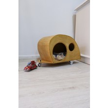 Feyza Design Ahşap Kedi Evi Çekme Karavan, Şık ve Rahat Iç Mekan Dekoru
