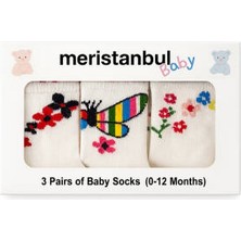 Meristanbul Bebek Çorap Seti, 3-6 Ay, 3'lü, Çicek ve Kelebek Desenli
