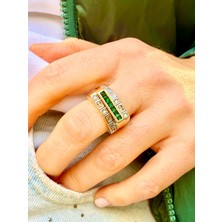 Rachel Silver Zümrüt Baget Zirkon Taşlı Gold Renk Ayarlanabilir Yüzük