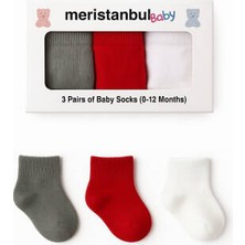 Meristanbul Bebek Çorap Seti, 0-3 Ay, 3'lü, Kırmızı, Gri ve Beyaz