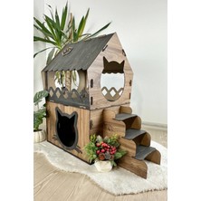 Feyza Design Ahşap L Model Teraslı Kedi Evi, Şık ve Dayanıklı Tasarım