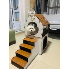 Feyza Design Xxl Ahşap Kedi ve Köpek Evi, Minder ve Tasma Hediyeli, Beyaz, Şık Tasarım