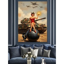Tablomega Bomba Üzerinde Pinup Kızı Dekoratif Kanvas - Mdf Ahşap Tablo