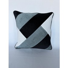 Pemteks Tekstil 45X45 Siyah Beyaz Su Yeşili Patchwork Fitilli Kırlent Kılıfı