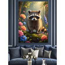 Artmeg Ormanda Sevimli Rakun Resmi Dekoratif Kanvas - Mdf Ahşap Tablo