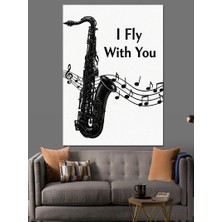 Karizma Tablo Saksafon Müzik Notaları Yazısı Dekoratif Kanvas - Mdf Ahşap Tablo