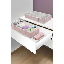 Luxway Home 4 Lü Pudra Çizgili Dolap ve Çekmece Içi Organizer Set – Katlanabilir Kumaş Düzenleyici Saklama Kutuları