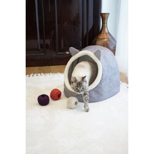 Feyza Design Şık Gri Keçe Kedi ve Köpek Evi, 34X40X35CM, Konforlu ve Şık Tasarım