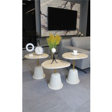 Decoramis Torino Zigon Sehpa Traverten Mdf (Komple Krem - Gold) - Zigon Sehpa 3'lü