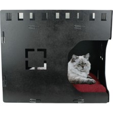 Feyza Design Büyük Ahşap Kedi Yatağı, Siyah Parlak Küp Tasarım 50X35 cm