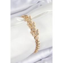 Tegan Pirinç Zirkon Taşlı Kelebek Model Gold Renk Kadın Bileklik TG27BB7891