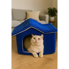 Feyza Design Lacivert Çatılı ve Geniş Kedi Evi, Konforlu ve Şık Tasarım