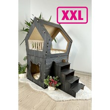 Feyza Design Büyük Ahşap Teraslı Dekoratif Kedi Evi, 5kg ve Üzeri Kedilere Uygun