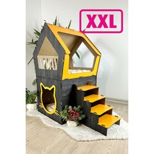 Feyza Design Büyük Ahşap Teraslı Kedi Evi, Xxl Model, 5kg ve Üzeri Kedilere Uygun
