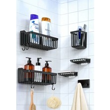 6 Lı Banyo Duş Sabunluk Askılık Şampuan Rafı Set