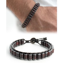 Kan Taşı Doğal Taş Örme Erkek Bilekliği 6X5MM