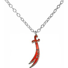 Kırmızı Detaylı Zülfikar Kılıcı Figürlü Unisex Kolye – 60 cm Zincirli, Manevi Anlamlı Takı