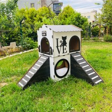 Feyza Design Büyük Siyah Beyaz Kedi Evi ve Oyun Alanı, Konforlu Yatak ve Yuva