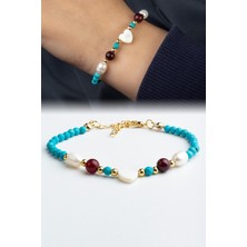 Inci-Sedef Doğal Taş Yonca Kesim Garnet Sıkma Turkuaz 4mm Faset Bileklik