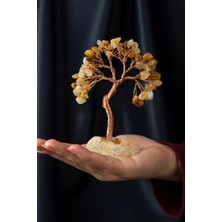 Sarı Akik Taşı El Yapımı 4X11CM Doğal Taş Dekoratif Hayat Ağacı