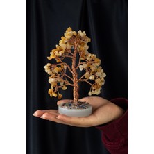 Sarı Akik Taşı El Yapımı 5X15CM Doğal Taş Dekoratif Hayat Ağacı