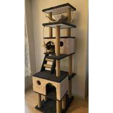 Feyza Design Lüks Hamaklı Yuvalı Kedi Tırmalama Evi ve Oyun Platformu