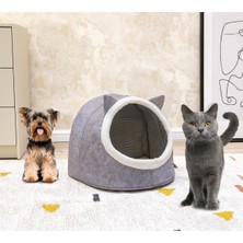 Feyza Design Sevimli Kedi ve Köpek Evi Gri Renkli Rahat ve Dayanıklı