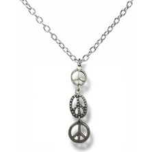 Üçlü Peace Barış Sembolü Unisex Kolye – 60 cm Zincirli, Alt Alta Dizilmiş Zamak Metal Anlamlı Takı