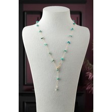 Turkuaz Doğal Kırık Taş Yapıştırma Y Zincir Kolye