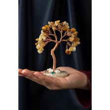 Sarı Akik Taşı El Yapımı 6X11CM Doğal Taş Dekoratif Hayat Ağacı